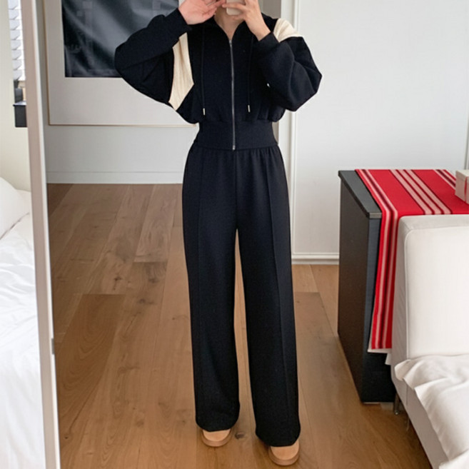 마이쏭 여성 빅사이즈 기모세트 상하세트 겨울세트 뽀숑배색후드집업세트(기모)