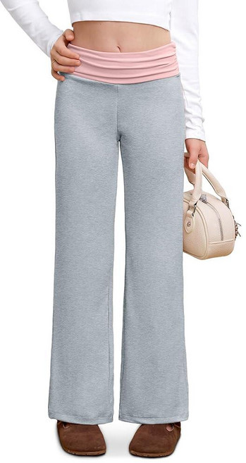 IIMMER Girls Summer Low Rise Fold Over Sweatpants – Stretchy Navy Blue Stripe Baggy Pants for Pres, 회색