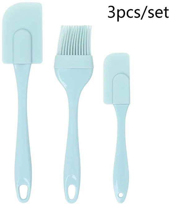 3개입 논스틱 실리콘 크림 스크레이퍼 빵 케이크 버터 스패츌라 믹서 오일 브러쉬 PP 손잡이 주방 베이킹, 01 blue
