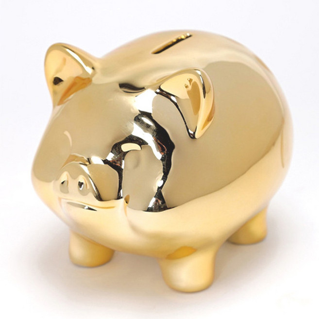 루캐피 황금 돼지 저금통 세라믹 골드 오브제 돼지저금통 복 장식 집들이선물, 1개