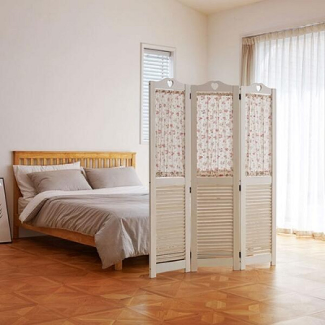 아트박스/까사라움 까사라움 하프갤러리패브릭 원목3단 접이식 인테리어 파티션 2color, 화이트