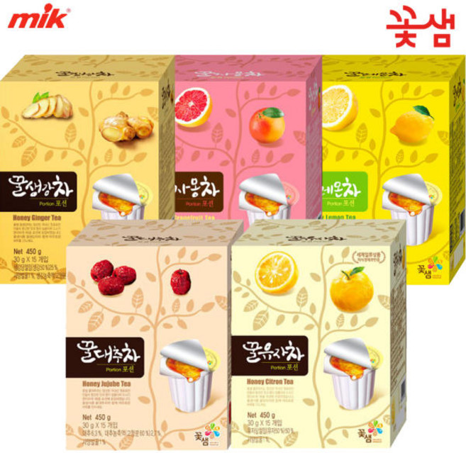 꽃샘 꿀유자 +꿀대추 +꿀생강 +꿀레몬 +꿀자몽 포션 5개 SET 세트, 1개