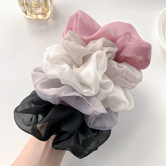 라뷰드 5개 세트 청순 볼륨 쉬폰 빅 스크런치 여성 헤어 악세서리 곱창 밴드 베이직 데일리 포인트 예쁜 머리끈