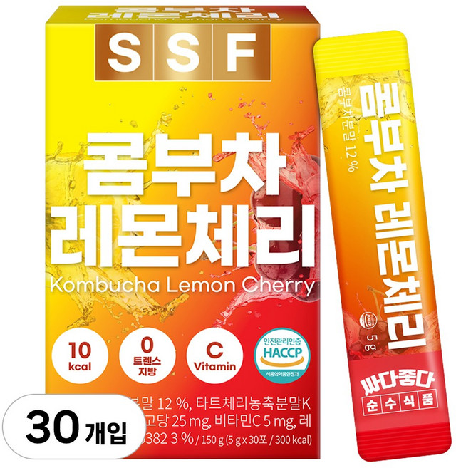 순수식품 콤부차 레몬 체리 분말 스틱 1박스(30포) 스코비 영국산 비타민C 난소화성말토텍스트린, 5g, 30개입, 1개