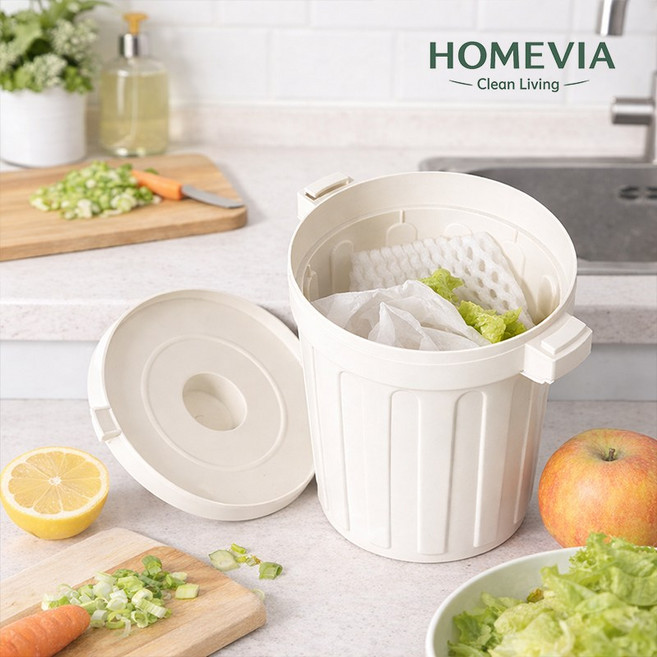 홈비아 자취방 강력밀폐 미니 음식물 쓰레기통, 1개, 아이보리
