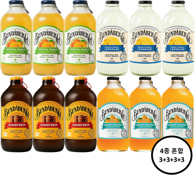 분다버그 망고3병+레몬3병+진저비어3병+만다린3병 375ml X 12병, 12개