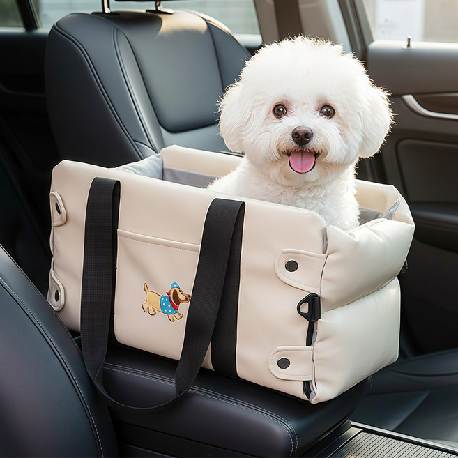 Curious Pony 강아지 이동가방 강아지 카시트 강아지 가방 이동가방, 1개, 크림화이트