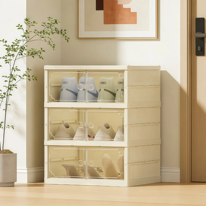 YEAAYE 접이식 도어 신발장, 화이트, 3단