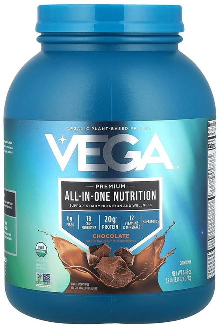 Vega 유기농 식물성 단백질 프리미엄 올인원 영양제 초콜릿 맛 1.7kg(3lb 13.8oz) Vega (베가), 분말 - 쿠팡