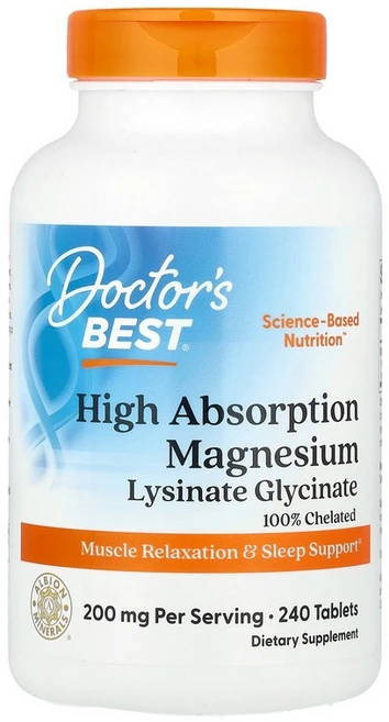 닥터스 베스트 Doctor's Best 고흡수 마그네슘 리시네이트 글리시네이트 킬레이트화 Albion® TRAACS® 240정1정당 100mg122095원산지:기타, 240정, 1개 - 쿠팡