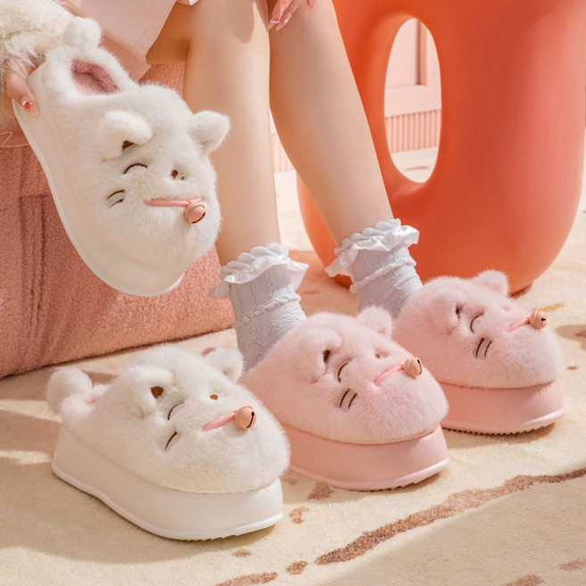 (방울고양이/3컬러) 털슬리퍼 여성 겨울 방한 학교 사무실 회사 신발 퍼 230-250
