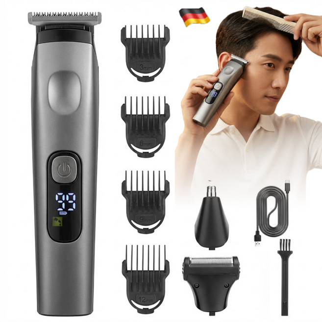 nicoliley 바리깡 남자 이발기 면도기 +코털 제거기 겸용 올인원 선물 세트, 올인원 이발기 세트