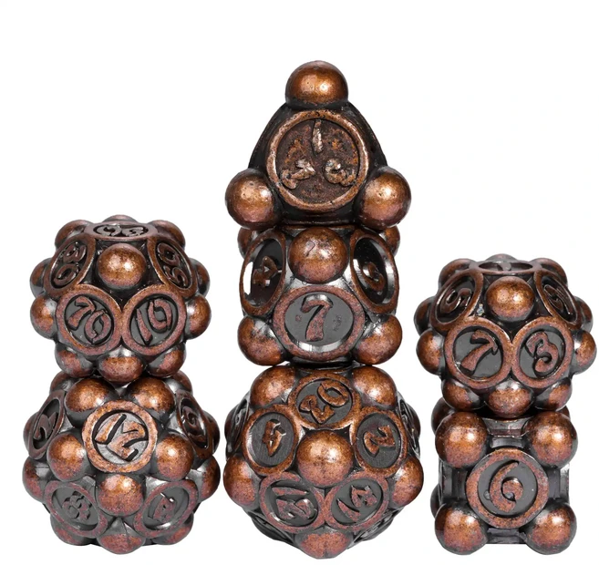 Cusdie 폴카 도트 금속 주사위 세트 DND D4-D20 던전 앤 드래곤 패스파인더 역할 놀이 보드 게임용 다면, 01 China Mainland, 17 Red Copper