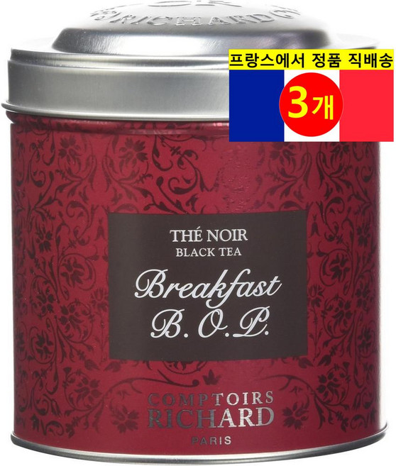 COMPTOIRS RICHARD 100% 순수 오가닉 BOP 블랙퍼스트 홍차 120g 1개, 3개, 1개입