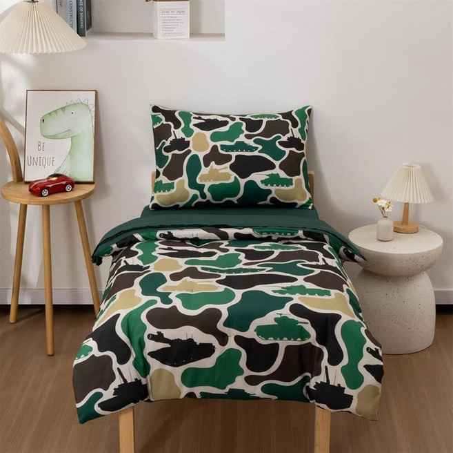 NTBED 4 Pieces Camo Toddler Bedding Set for Baby Girls Boys Shark Camouflage Printed Includes Com, Green Brown