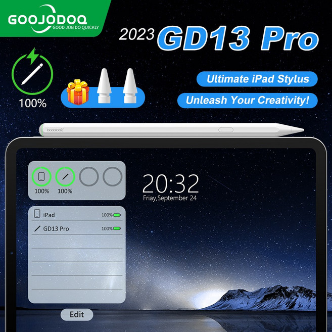 GOOJODOQ 아이패드 호환 스타일러스 스마트 터치펜, 흰색