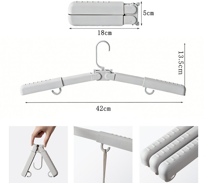 Surkat 어깨뿔방지 접이식 옷걸이 여행용 출장용 외출용 가정용 휴대용 다기능 옷걸이, 3개, 그레이