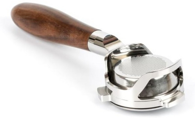 브레빌 바리스타 시리즈밤비노 플러스인퓨저용 중공 조각이 있는 바텀리스 포르타필터 54mm - 호두 손잡이