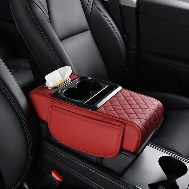 차량용 콘솔쿠션 팔거치대 콘솔 쿠션 + 티슈포함, 레드