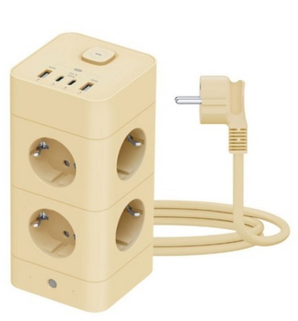 에코너 타워형 큐브 멀티탭 1단 8구 2단 12구 3단 16구, 1개, 2단 12구 바닐라 베이지, 180cm