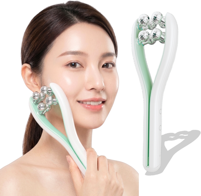 GURAN EMS 페이스롤러 디바이스 마사지기 고주파 브이라인 얼굴 마사지기, 그린, LH-1003