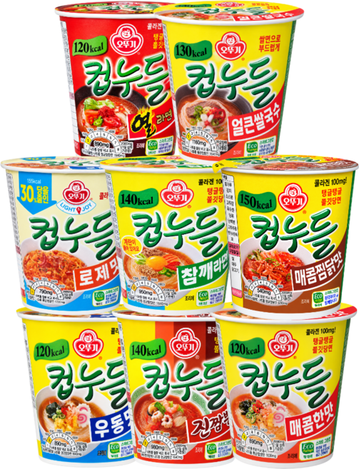 오뚜기 컵누들 8종 세트 품목 ( 우동맛 + 매콤한맛 + 짬뽕맛 + 열라면맛 + 로제맛 + 참깨라면맛 + 매콤찜닭맛 + 얼큰쌀국수 ) 저칼로리 라면, 8개