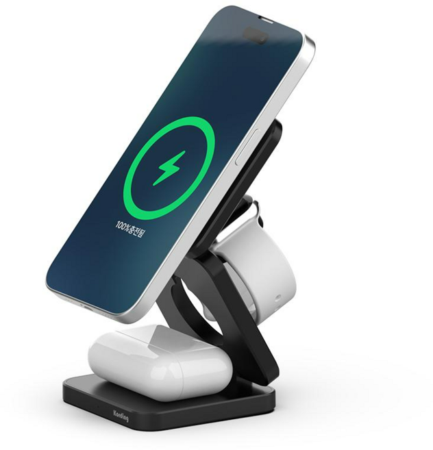 코딩 맥폴딩3in1 아이폰 애플 워치 갤럭시 호환 접이식 고속무선 맥세이프 충전기 KMFC31, 1개, 04. 블랙