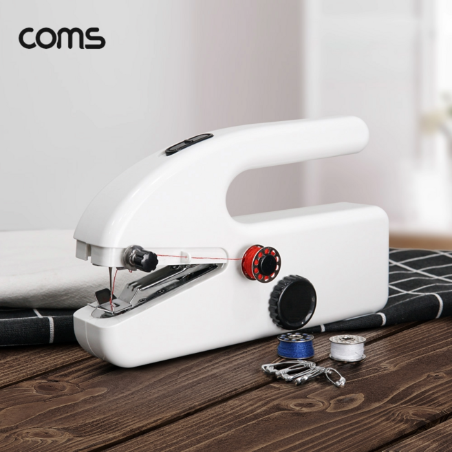 컴스 미니 재봉틀 가정용 미싱기 휴대용 손 미싱 핸드 바느질기계 아이 옷, 화이트