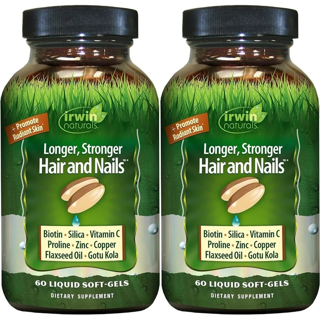 Irwin Naturals 어윈네추럴스 롱거 스트롱거 헤어 네일, 60정, 2팩 - 쿠팡