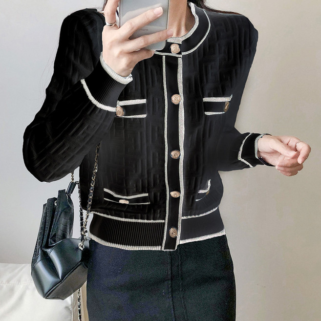 요시아나 [당일발송] 레슈안 배색라인 금장단추 클래식 가디건 2컬러