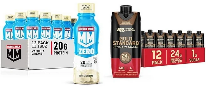 Muscle Milk 머슬밀크 제로 프로틴쉐이크 바닐라크림 20g 12개+온 골드스탠다드 프로틴쉐이크 초콜릿, 12개, 330ml - 쿠팡