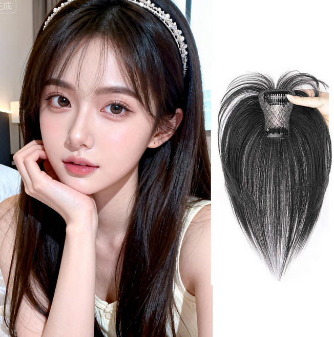 GBKING 100% 인모가발 정수리 앞머리 가르마 가발 여자 부분가발 9*6*25cm, 1개, 블랙  앞머리