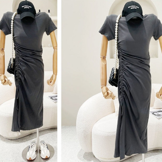 마리하우스 셔링끈 반팔 롱원피스