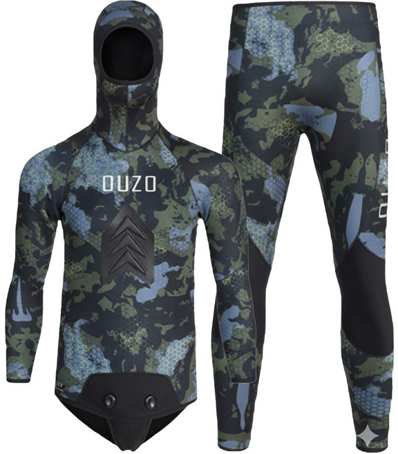 OUZO 오픈셀 웻슈트 스킨스쿠버 프리 다이빙 슈트 잠수복, 그린, 3.5mm