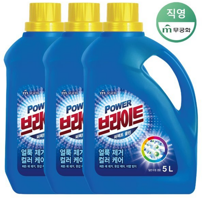 무궁화 파워 브라이트 액체세제, 5L, 3개