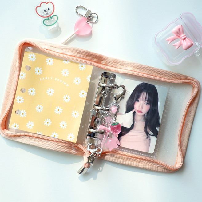 봄봄 미니 3공 포카바인더 속지포함 포토카드 콜북, 3공바인더 피치핑크(속지40장)