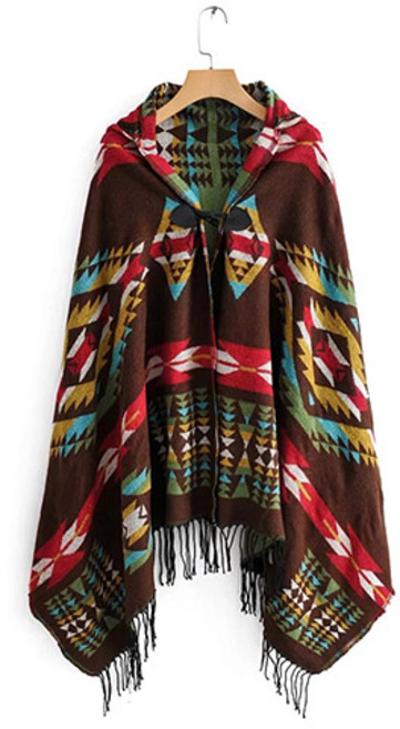 알래스카블랙 후드 판쵸 블랑켓 담요, 브라운, 1개