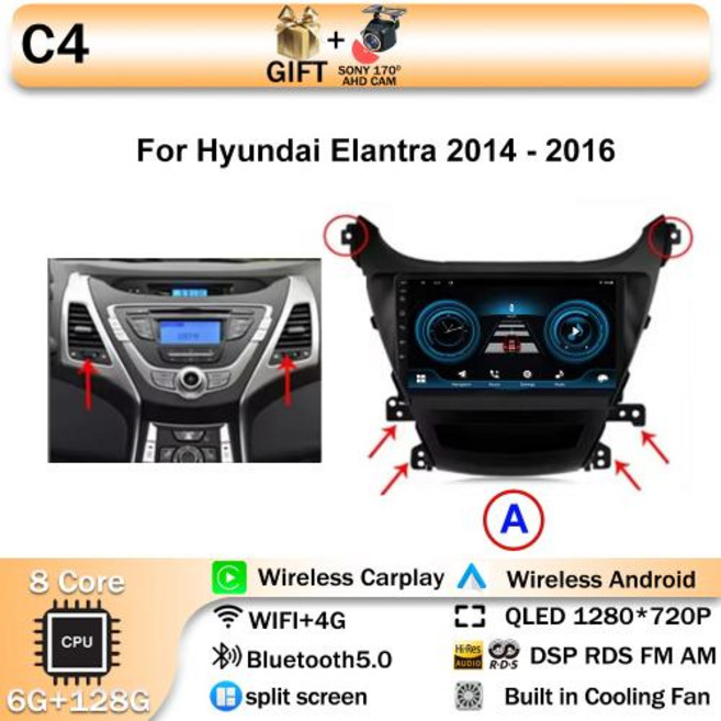 현대 엘란트라 아반떼 MD i35 2011-2016용 안드로이드 15 카플레이 올인원 카 라디오 멀티미디어 8코어 IPS QLED 네비게이션 GPS, 5)A 6-128 AHD