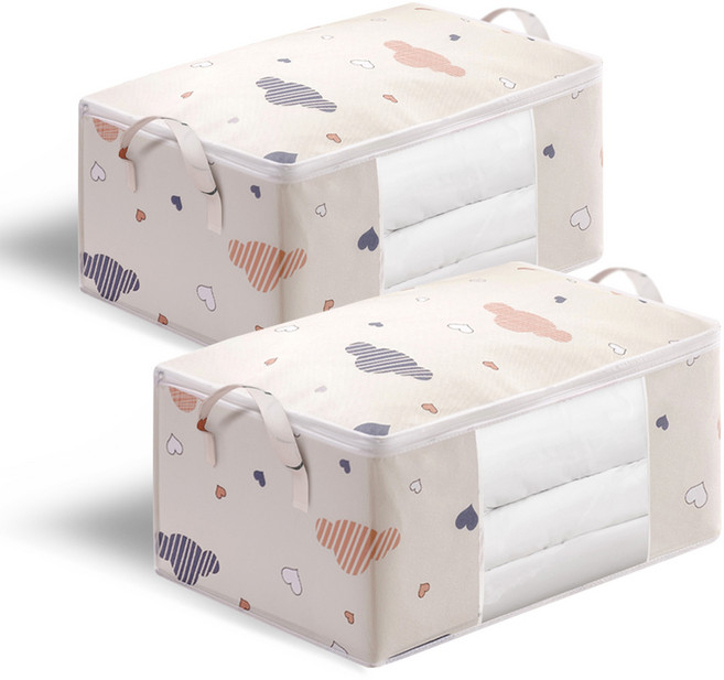 하트구름 부직포 이불정리함 리빙박스 보관함, 아이보리, 2개