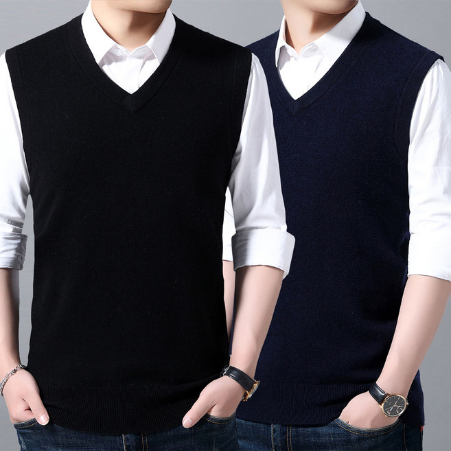 남성 스웨터 아크릴 울혼방 니트 브이넥 추동 투피스 민소매 안감기본1680