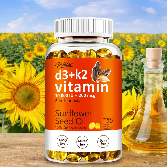 Pslalae 維生素D3+K2 葵花籽油軟膠囊 10 000 IU + 200 mcg, 120組