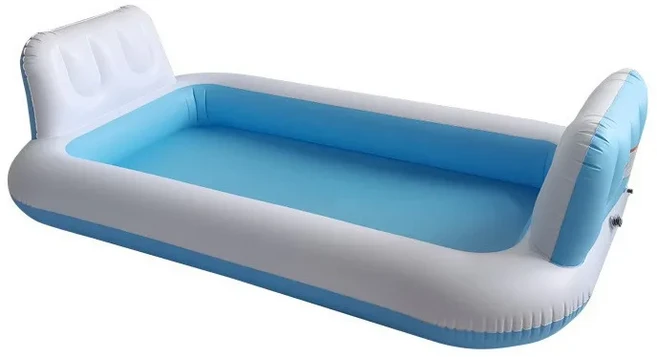 풍선 수영장 등받이 일광욕 부동 침대 파란색과 흰색 야외 목욕 가족 놀이, 01 242 142 64cm