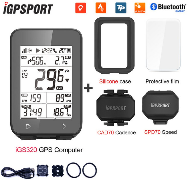 IGPSPORT IGS320 사이클링 컴퓨터 IPX7 Bluetooth ANT GPS 72H 배터리 수명 무선 속도계 자전거, with cad70 spd70, 1개
