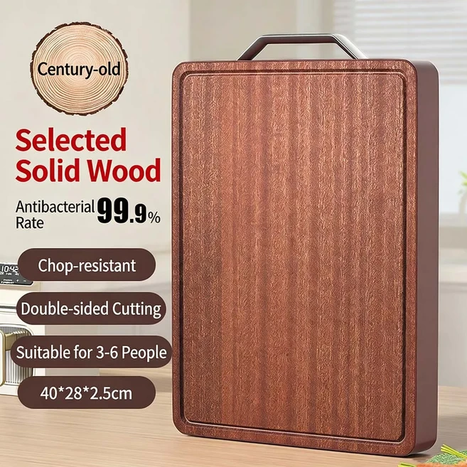두꺼운 나무 도마 갈라짐 방지 튼튼한 정육점용 미끄럼 주스 홈 포함 고기 야채 과일용, 01 L