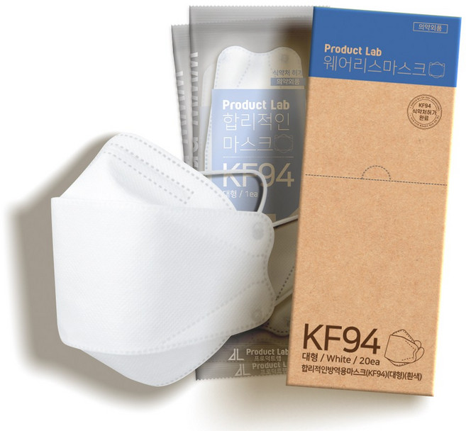 프로덕트랩 합리적인 마스크 대형 KF94, 20개입, 5개, 화이트