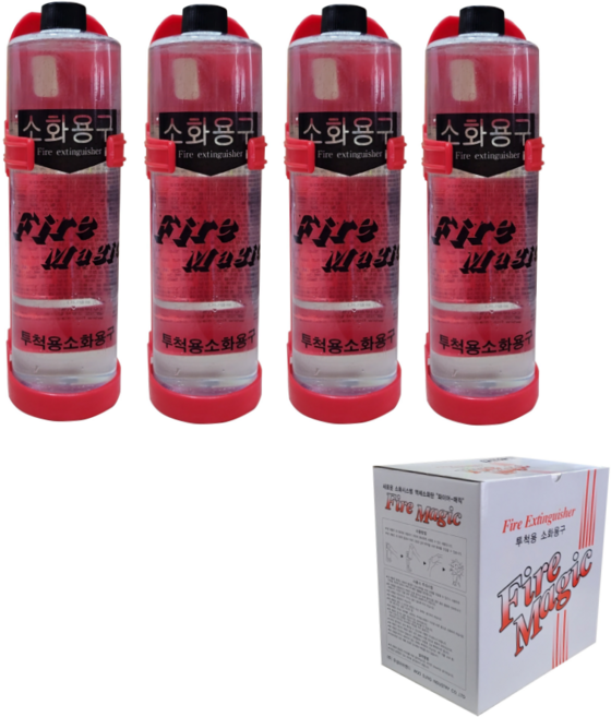 투척용소화기 (4본 1세트) 던지는소화기 액체소화탄 액상소화기 액체소화기 거치대포함, 1개
