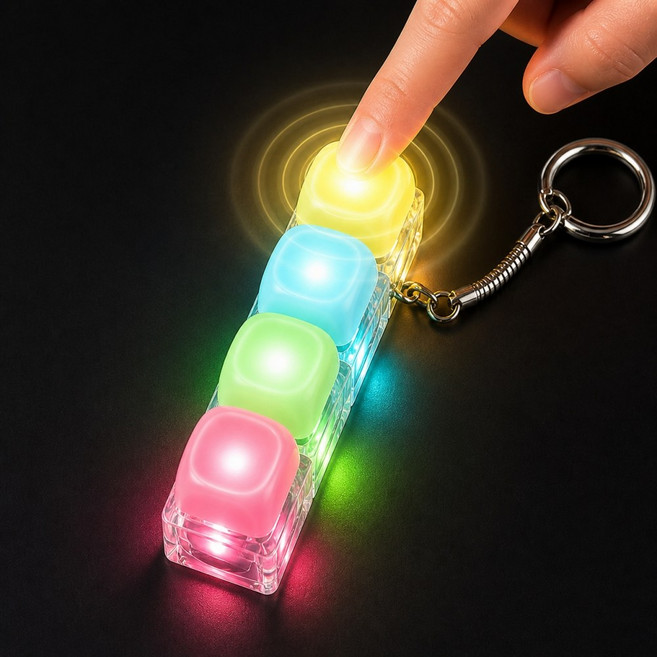 클릭커 키링 LED 키캡 키링 딸깍이 피젯 토이 키보드 키링 데스크테리어 소품, 조약돌 4구, 1개