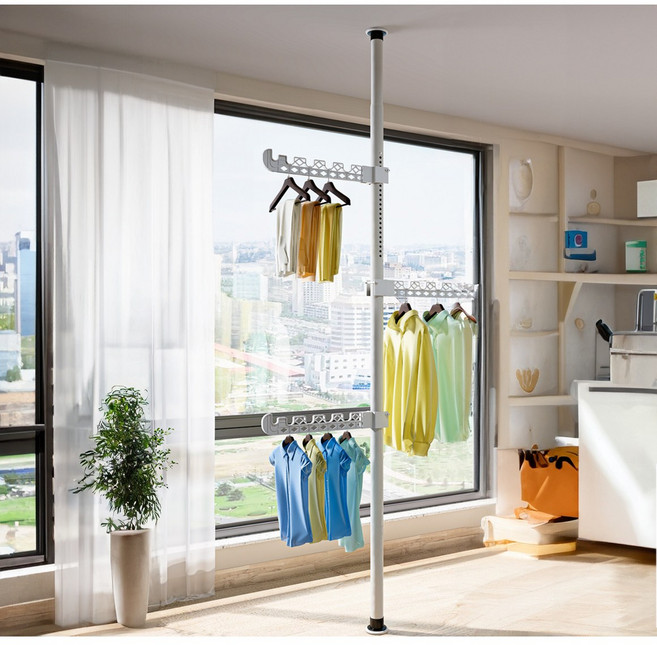 3시주문 하루도착 티셔츠 와이셔츠 대용량걸이 폴행거 튼튼한 기둥 천장 스텐드 행거 1개구성, 흰색