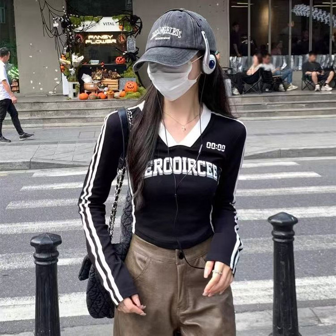 COSYEVNO 여성 슬림핏 브이넥 캐주얼 긴팔 티셔츠 BCX-4