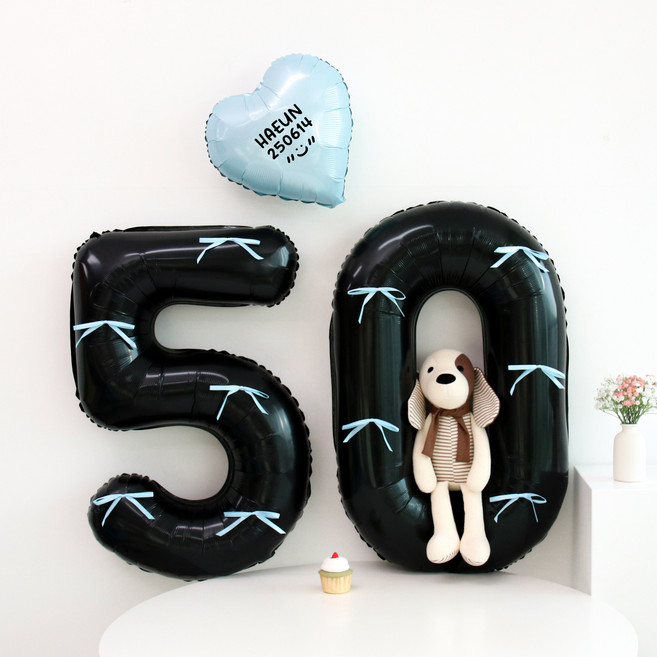 이벤트홀릭 50일 셀프 촬영 풍선 세트 (이름 레터링 포함 귀여운 글씨체), 1개, 6.리본 블랙블루 세트